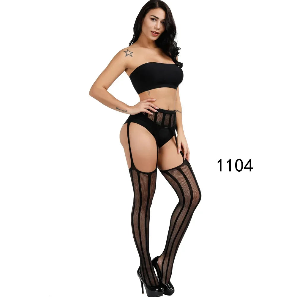 Lace Top Sheer Thigh High Stockings – Black, Red & White Transparent Hosiery