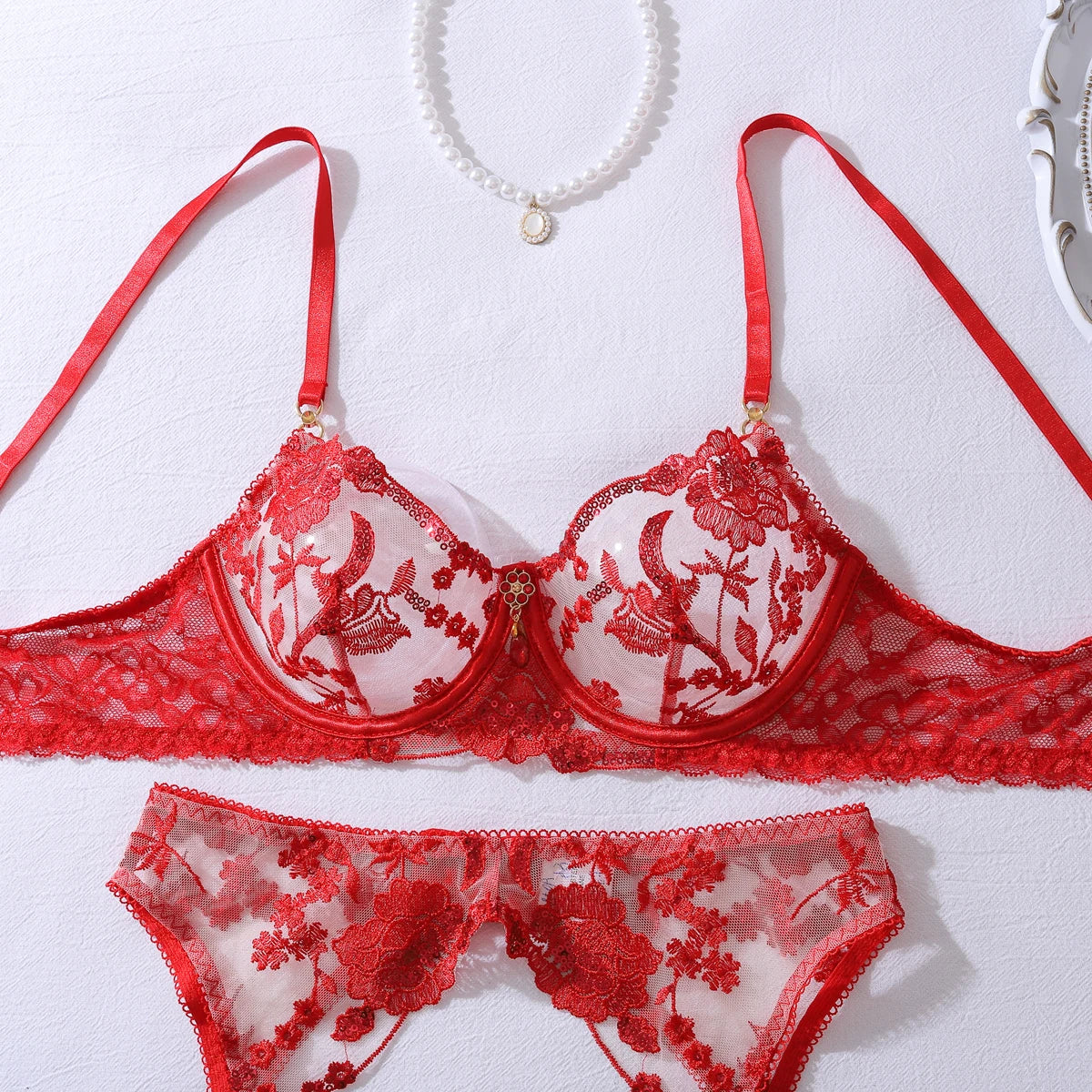 “Dangerous Desire” Embroidered Lingerie Set