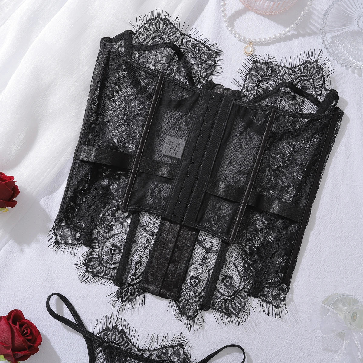 “Room Service” Lace Corset Bodysuit
