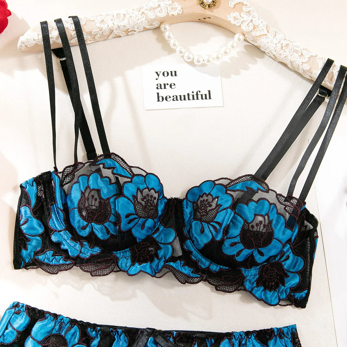 “Dark Bloom” Embroidered Lingerie Set