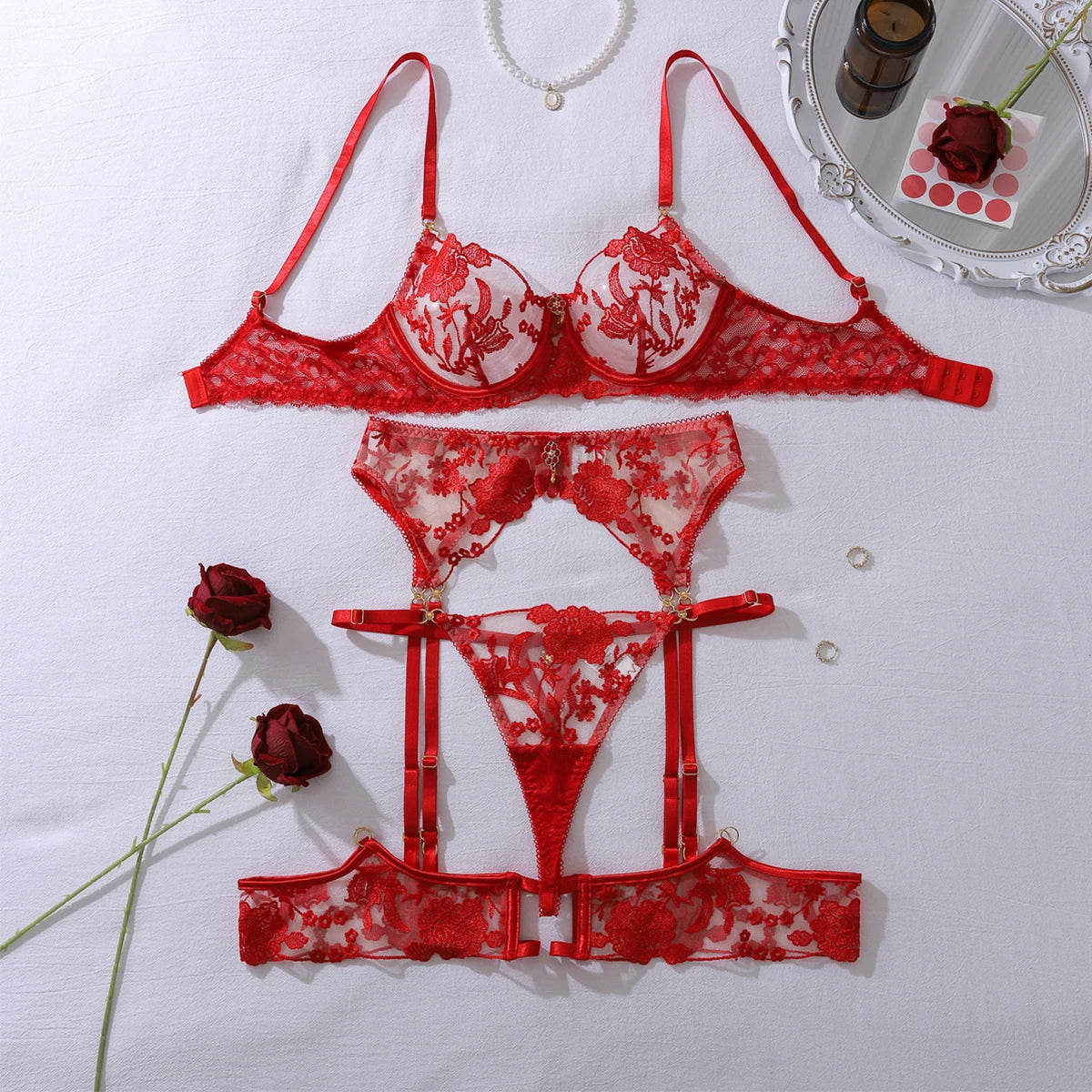 “Dangerous Desire” Embroidered Lingerie Set